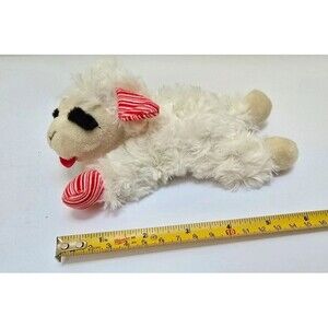 White Plush Lamb Stuffed Animal Red White Striped Ears Hooves Floppy Sheep Toy